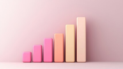 A minimalist design featuring colorful bar graphs arranged in increasing height, set against a soft pink background, symbolizing growth and progress.