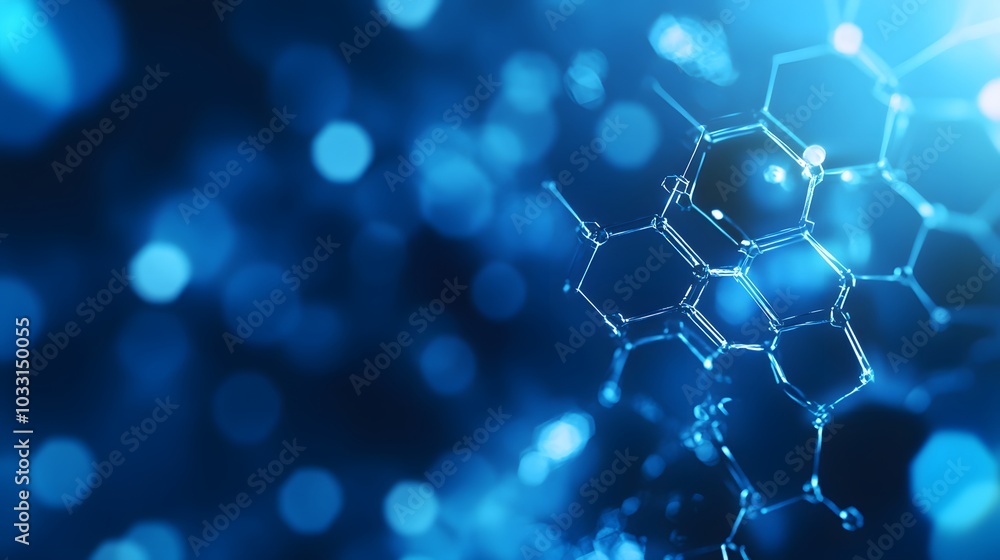 Poster abstract blue molecular structure with bokeh background