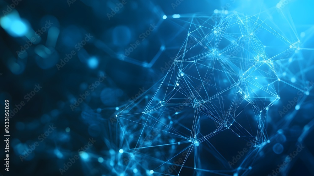 Poster abstract blue network with interconnected nodes and lines