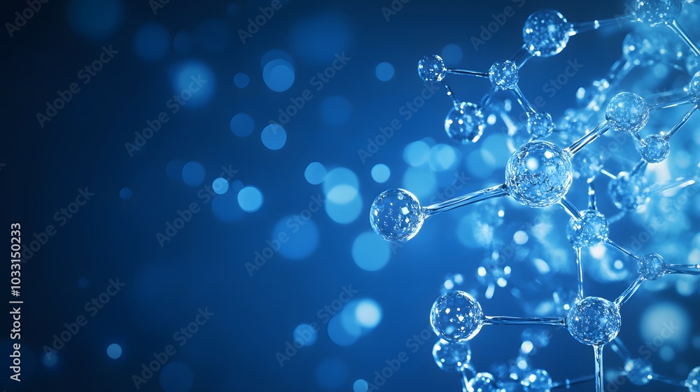 Aufkleber abstract molecular structure with blue background and bokeh effects