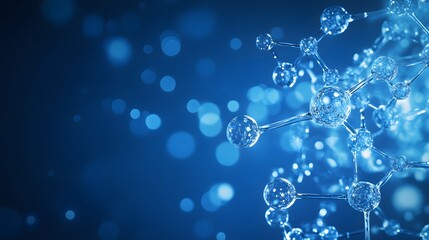 Abstract Molecular Structure with Blue Background and Bokeh Effects