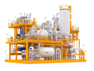 Industrial processing plant, white isolate background