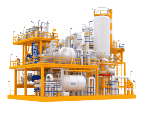 Industrial processing plant, white isolate background