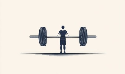 Silhouette of man lifting barbell.