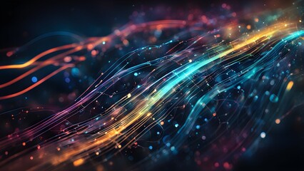 A vibrant, abstract representation of flowing light and particles in a digital space.