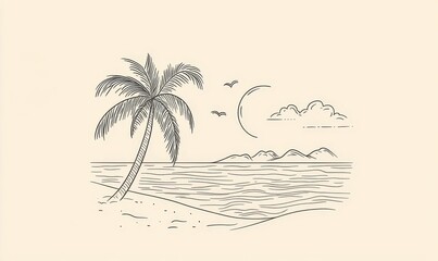 Fototapeta premium Hand drawn beach with palm tree.