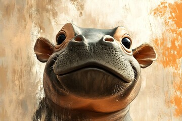 Baby Pygmy Hippo Illustration with Soft Background