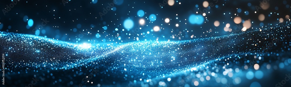 Aufkleber a mesmerizing blue wave of shimmering particles creates a stunning visual of light and motion, evoki
