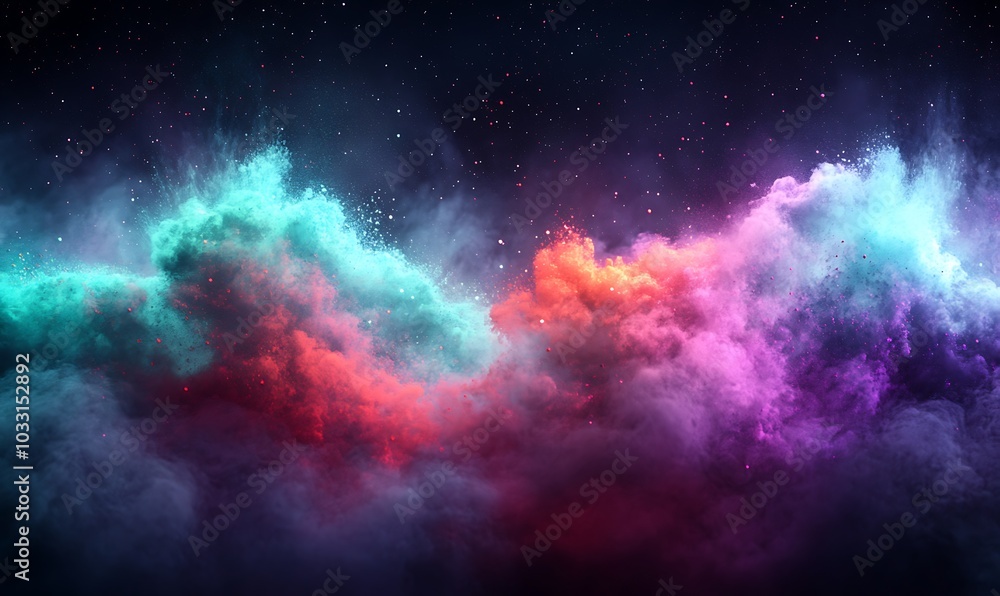 Aufkleber a vibrant, cosmic scene showcasing colorful nebula-like clouds against a starry backdrop, evoking a 