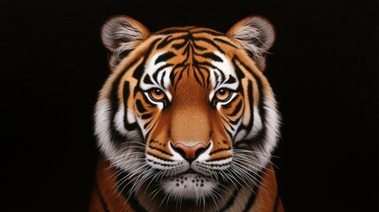 Fototapeta premium Closeup of a critically endangered Amur tiger, focusing on its striking stripes, powerful eyes, and fur details