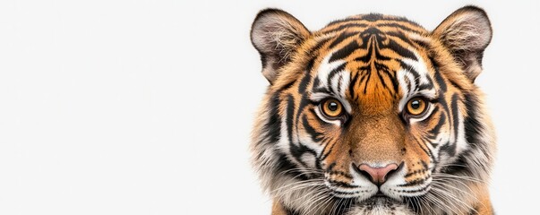 Closeup of a tiger s face, with intense focus on its amber eyes, showcasing the strength and beauty of this endangered species