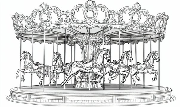 recommend clip art: Ornate carousel with four horse figures.