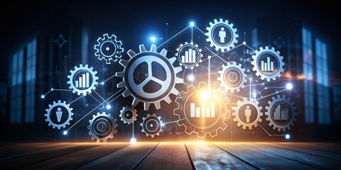 Fototapeta premium Operations Management Icon Concept in Low Light Photography for Business Strategy and Efficiency