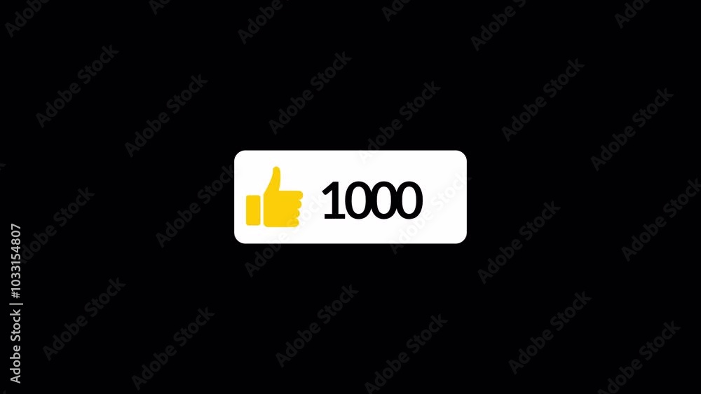 Poster one thousand like animation, animation with likes button, concept of counting likes 0 to 1000.