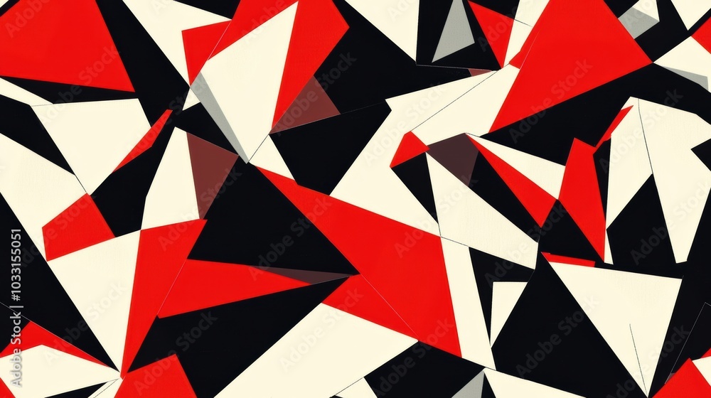 Poster a seamless abstract geometric pattern with sharp triangles and bold contrasting colors like red, bla