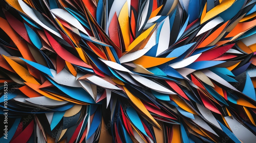Poster vibrant abstract paper layers in dynamic composition