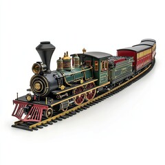 Obraz premium Vintage Steam Locomotive and Train Cars on Tracks