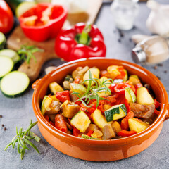 french homemade ratatouille, grilled vegetables on casserole