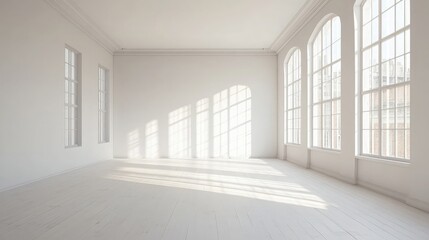 Bright and Empty Room with Large Windows