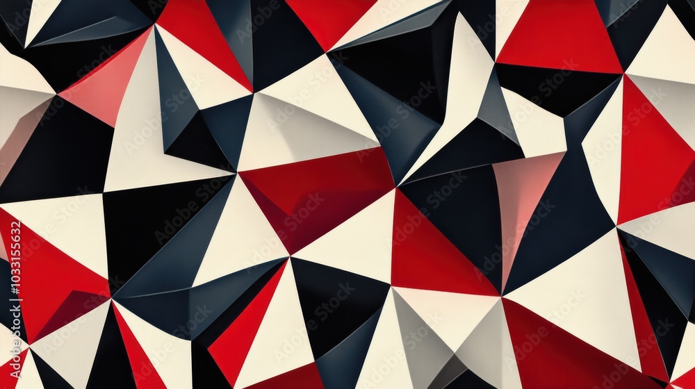 Poster a seamless abstract geometric pattern with sharp triangles and bold contrasting colors like red, bla