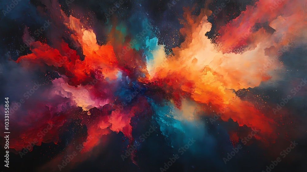Aufkleber a vibrant explosion of colors blending seamlessly, showcasing dynamic patterns of red, orange, blue,