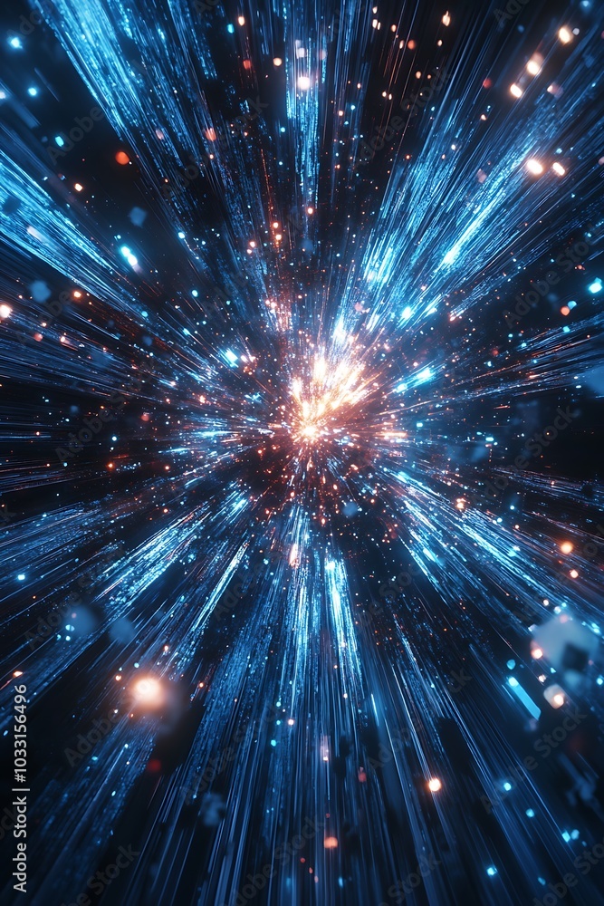 Aufkleber A mesmerizing burst of blue light streams outward, creating a dynamic, cosmic effect reminiscent of a starry explosion in space.