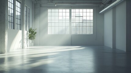 Fototapeta premium Bright Empty Space with Natural Light and Green Plant