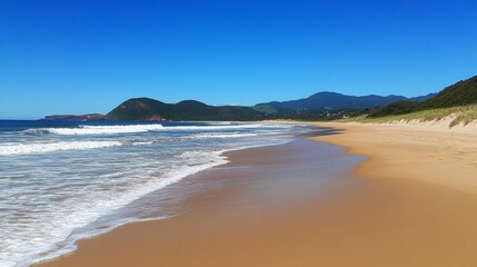 Obraz premium Breathtaking Coastal Landscape with Serene Beach and Mountains
