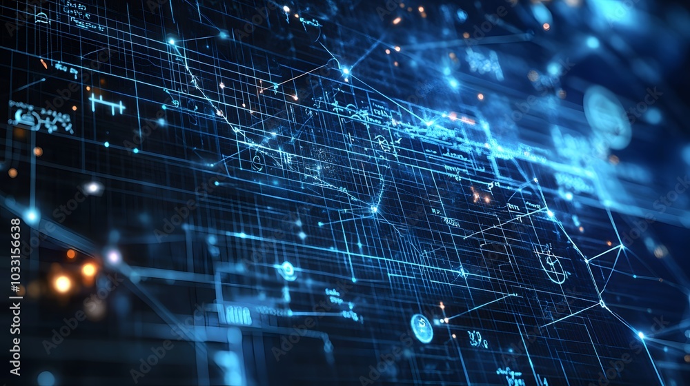 Aufkleber Abstract Digital Network with Glowing Lines and Data Points