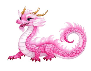 Obraz premium Mythical pink dragon, white background