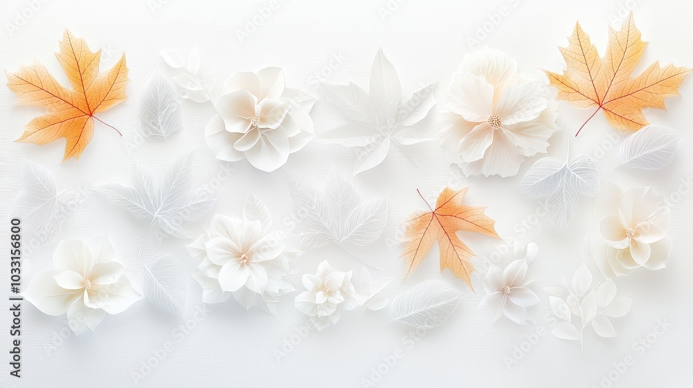 Poster a softly lit composition of overlapping leaf shadows on a clean white surface, showcasing the intric