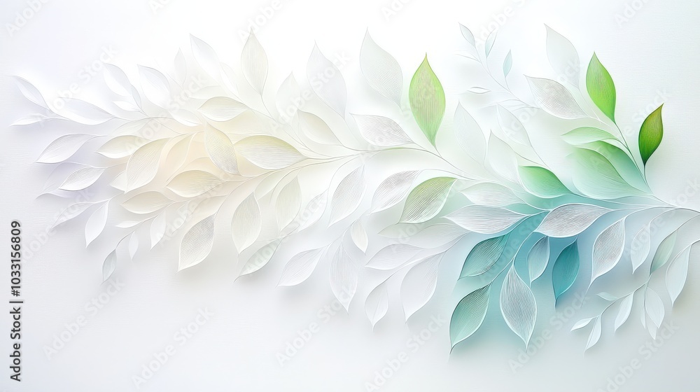 Poster a softly lit composition of overlapping leaf shadows on a clean white surface, showcasing the intric