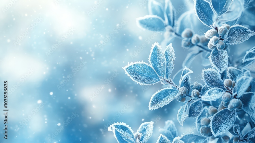 Poster a soothing soft winter background featuring delicate frost patterns on a windowpane, creating an ele