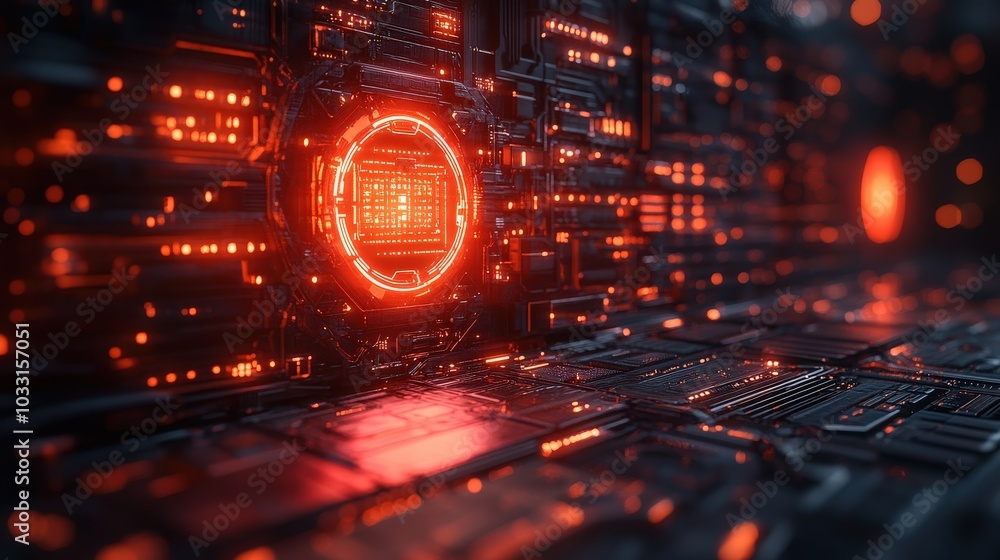 Aufkleber a striking red sci-fi background filled with abstract patterns and glowing elements, perfect for fut