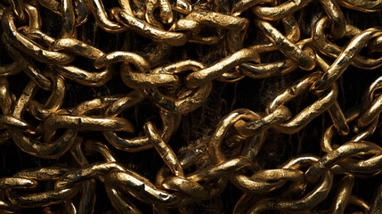 Gold chains interwoven into a complex texture.