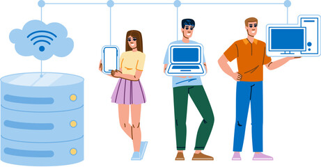 redundancy server architecture vector. virtualization loadbalancing, clustering failover, throughput bandwidth redundancy server architecture character. people flat cartoon illustration