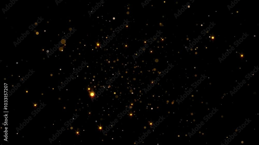 Wall mural abstract background with golden sparkles and bokeh lights on a black background.