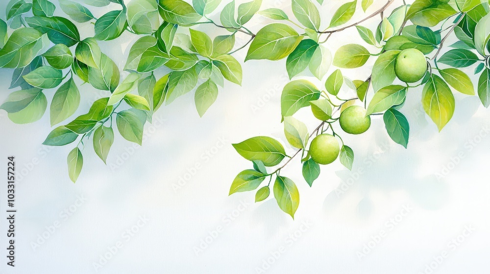 Poster a textured close-up of tree leaves casting soft shadows on a white backdrop, capturing the interplay