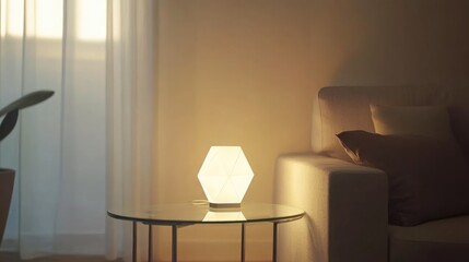Soft Glow of Modern Geometric Table Lamp in Living Room