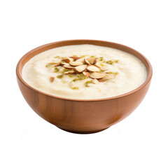 kheer on a wooden bowl indian food transparent background
