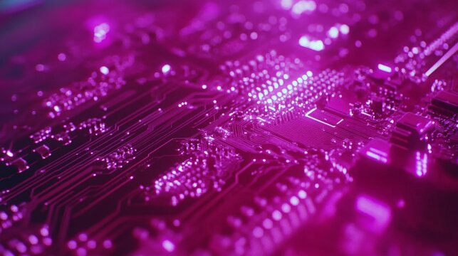 Glowing Purple Circuit Board Closeup