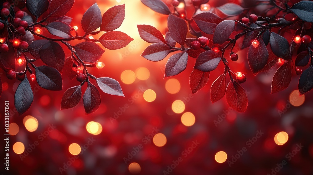 Poster a vivid red background softly illuminated by warm light, creating a cozy and inviting atmosphere tha