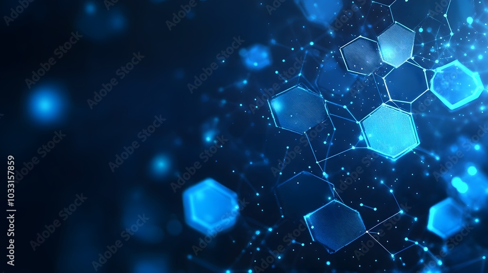 Poster abstract digital network with blue glowing hexagons and lines