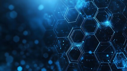 Abstract Blue Hexagon Pattern with Glowing Lines and Particles