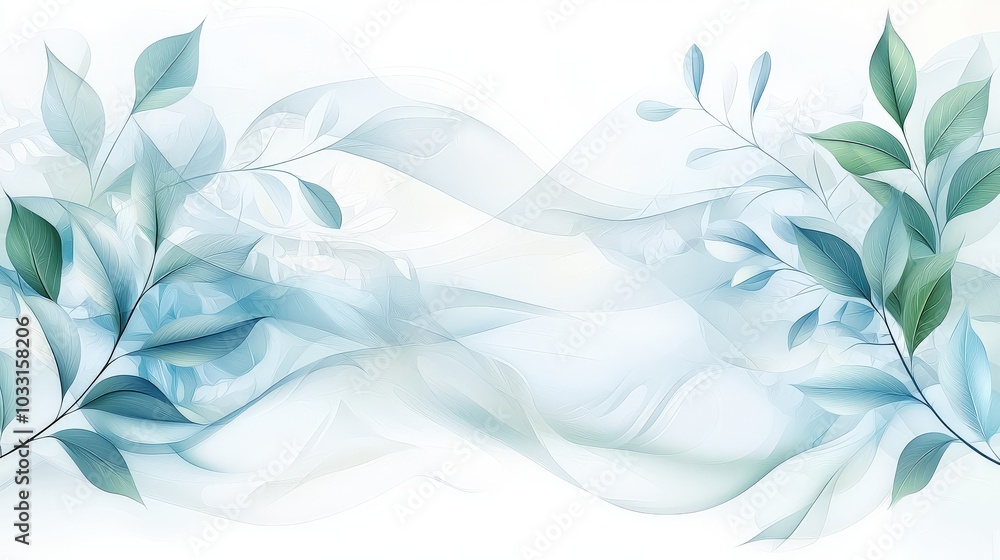Poster an artistic interpretation of leaf shadows creating a soft and delicate pattern on a white surface, 