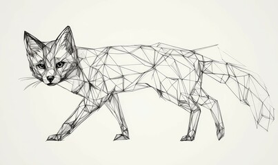 Obraz premium Wireframe fox illustration, black lines.