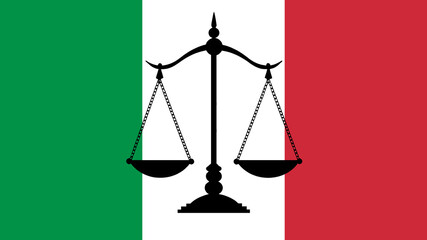 Silhouette of Scales of Justice on an Italian Flag