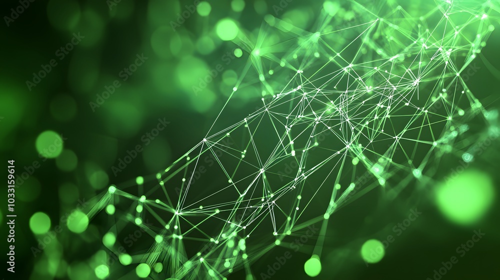 Poster abstract green network with glowing points and lines