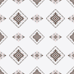 Brown, pink, grey, and white geometric vector patterns that are traditional, ethnic, Navajo, or Native American Indian. Design for clothing, curtains, carpets, sarongs, Hmong, and fabric edges.