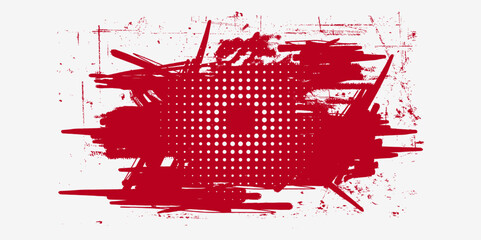Red Grunge Frame With ink spatters, Halftone Pattern and Grungy background, Sale banner, Offer Button and Frame Mockup,  paintbrush, splash, spray, ink splatter and paint marks. artistic graphic box, 